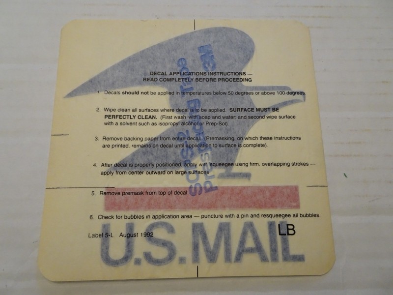 USPS Mail Vehicle - Truck Decal - Vintage - Label 5-L, August 1992 - LB - New