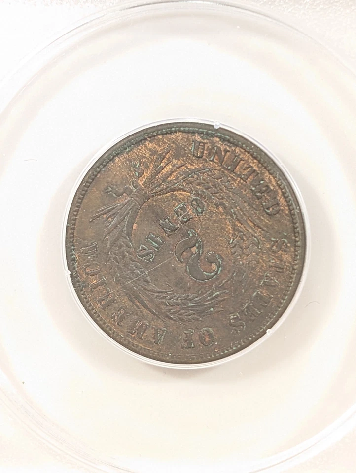 1864 Two Cent Piece 2C PCGS MS63 RB Vintage OGH Rattler Holder (Red Brown) - Image 4 of 4