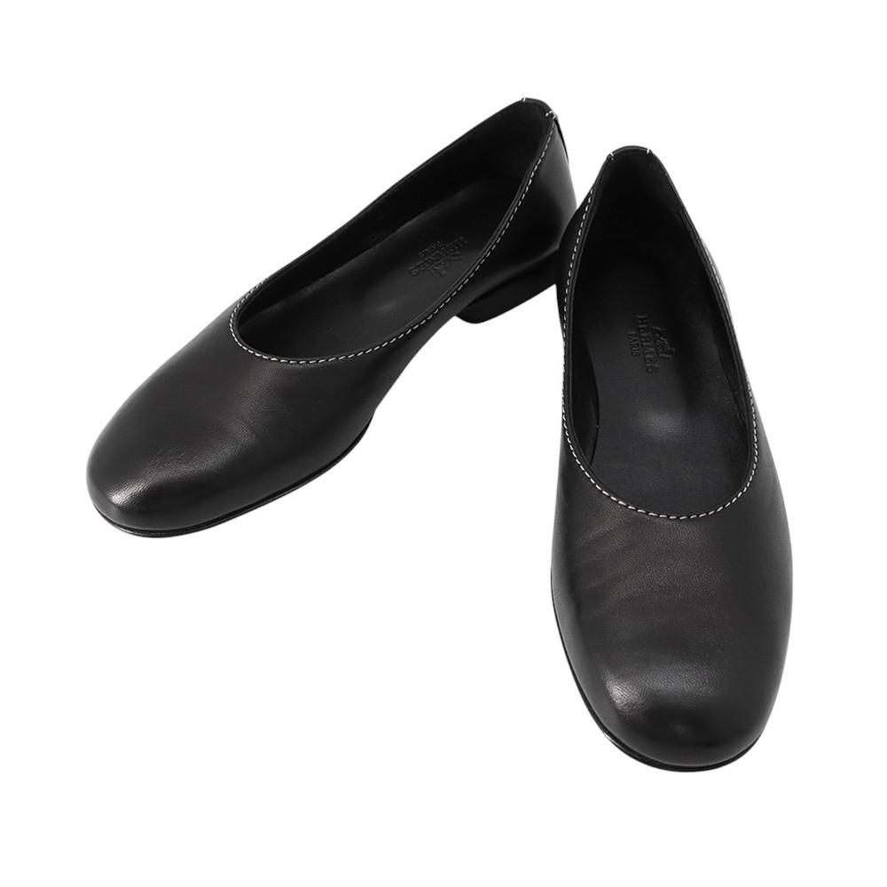 HERMES Ballet Shoes Liz Size 35 Nappa Leather Black