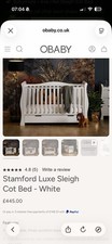 Obaby Stamford Luxe Cot Bed with Drawer - Sleigh Style - Adjustable Base - White
