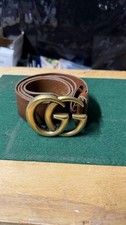 Gucci GG Marmont Brown Leather Belt Gold Buckle Size 85/34 Made in Italy