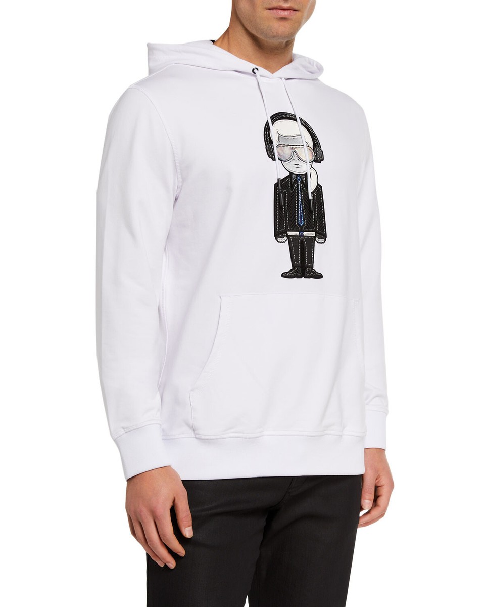 Karl Lagerfeld Paris Mens Karl Character Leather Patch Hoodie