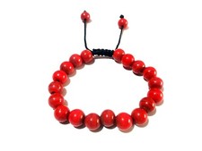 Red Coral Round Ball 8mm Smooth Gemstone Beads 7"Inch Bracelet Adjustable