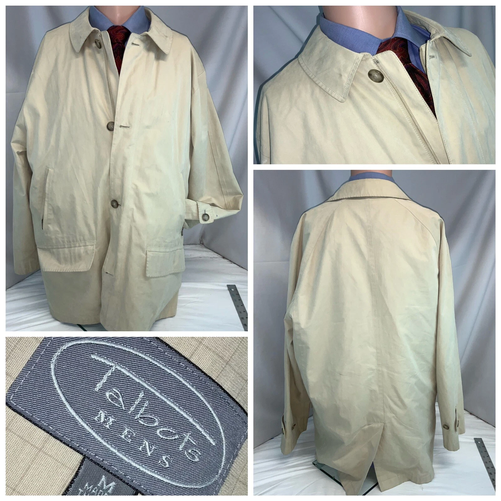Talbots Men Barncoat Coat Medium Tan Cotton Poly Nylon Zip EUC YGI K0-177