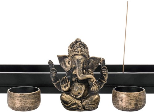 Ganesh Statua Bastone di Incenso Bruciatore Vassoio con Portacandele e Vassoio Decorativo - Foto 7 di 7