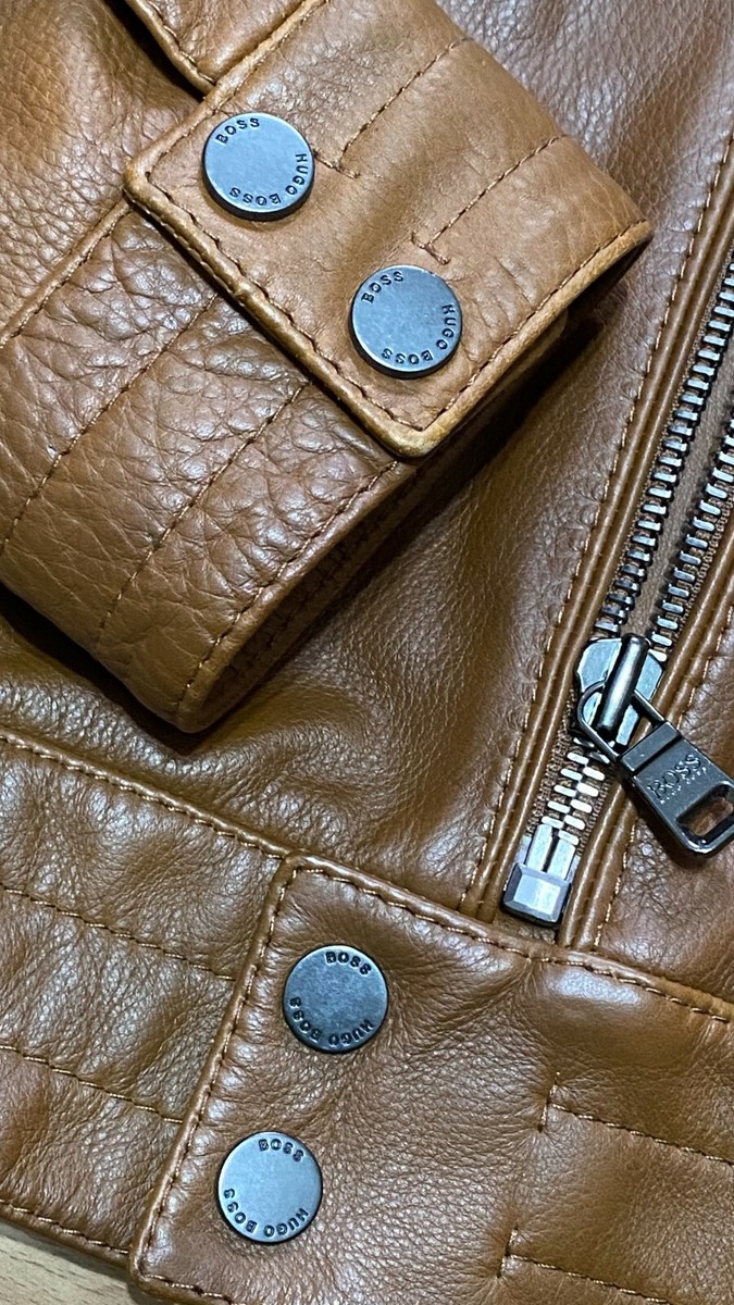 Hugo Boss Men's cow Leather Brown Jacket SIZE UK 52 , UK 48 Hugo Boss Men's cow Leather Brown Jacket SIZE UK 52 , UK 48