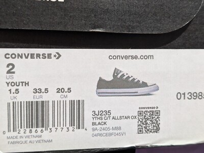 Converser CTAS OX Black Boy's/Girl's Shoes- Size 2 NWB 3J235 Converser CTAS OX Black Boy's/Girl's Shoes- Size 2 NWB 3J235