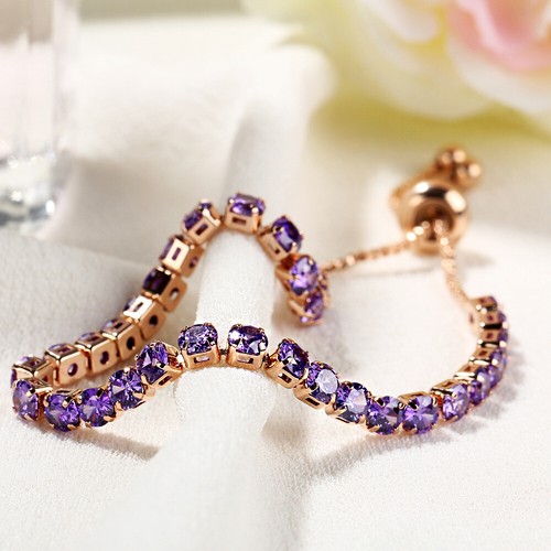 Rose Gold Adjustable Bridesmaid Tennis Rhinestone Bracelet Cubic Zircon Crystals - Picture 6 of 12