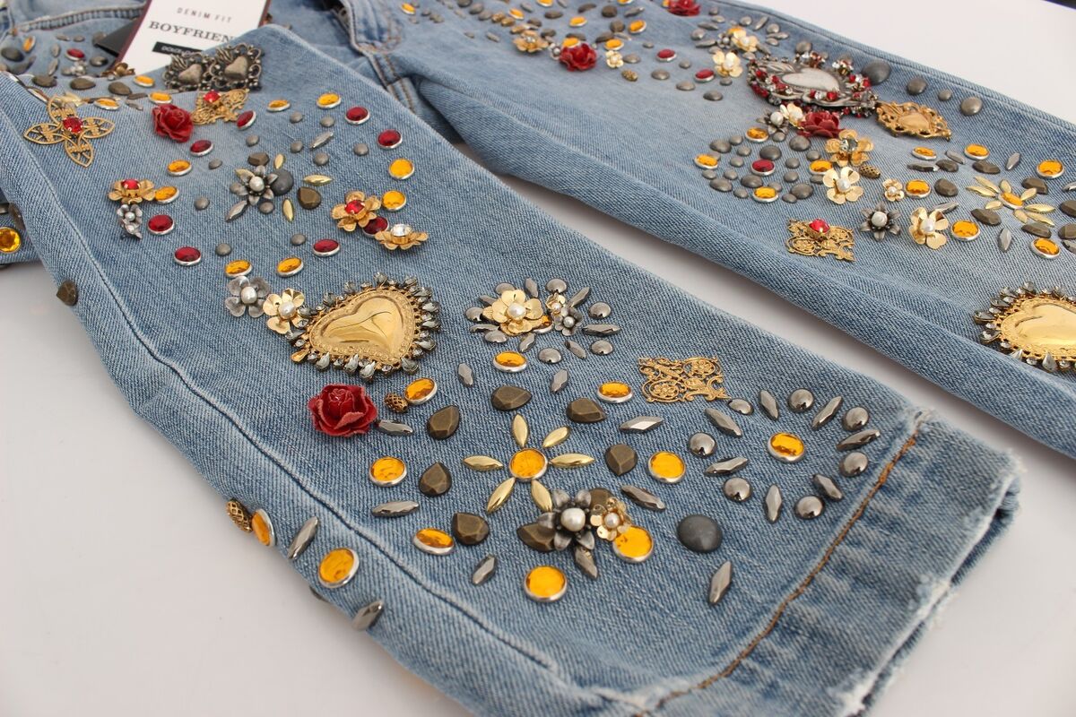 DOLCE & GABBANA Jeans Crystal Roses Heart Embellished IT36 DOLCE & GABBANA Jeans Crystal Roses Heart Embellished IT36