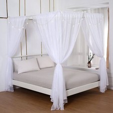 PRINCESS CANOPY BED CURTAINS BED CANOPY CURTAINS WITH LIGHTS FOR QUEEN SIZE BED