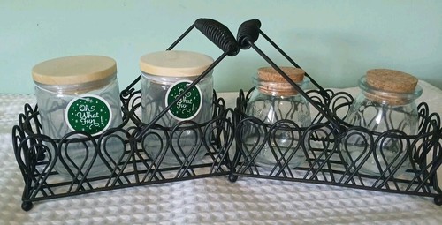 vintage glass spice jar set In metal Basket (2 Sets With 2 Jars Each) - 第 1/6 張圖片