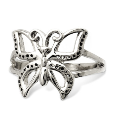 Massiver 18K Weißgold Schmetterling Ring großer durchbohrter Schmetterling, Größe 3 - 12