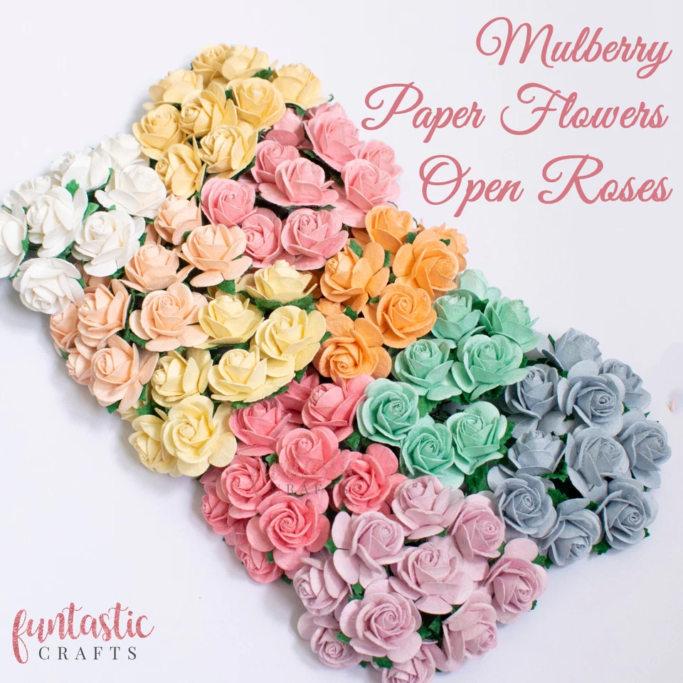 Mulberry Paper Open Roses Handmade Paper Flowers Crafts Decoration Pack of 20