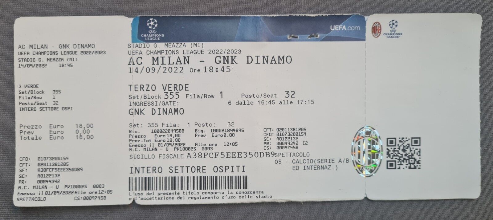 jeg fandt det vandfald tekst Football ticket UEFA Champions League 2022/2023, AC MILAN - GNK DINAMO |  eBay