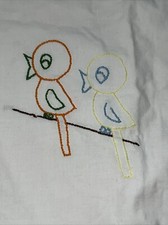 Gorgeous Vintage Embroidered White Pillow Case sham Featuring Birds