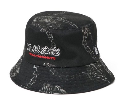 Yohji Yamamoto Black Eye Patch Bucket Hat Black Embroidered Yohji Yamamoto Black Eye Patch Bucket Hat Black Embroidered