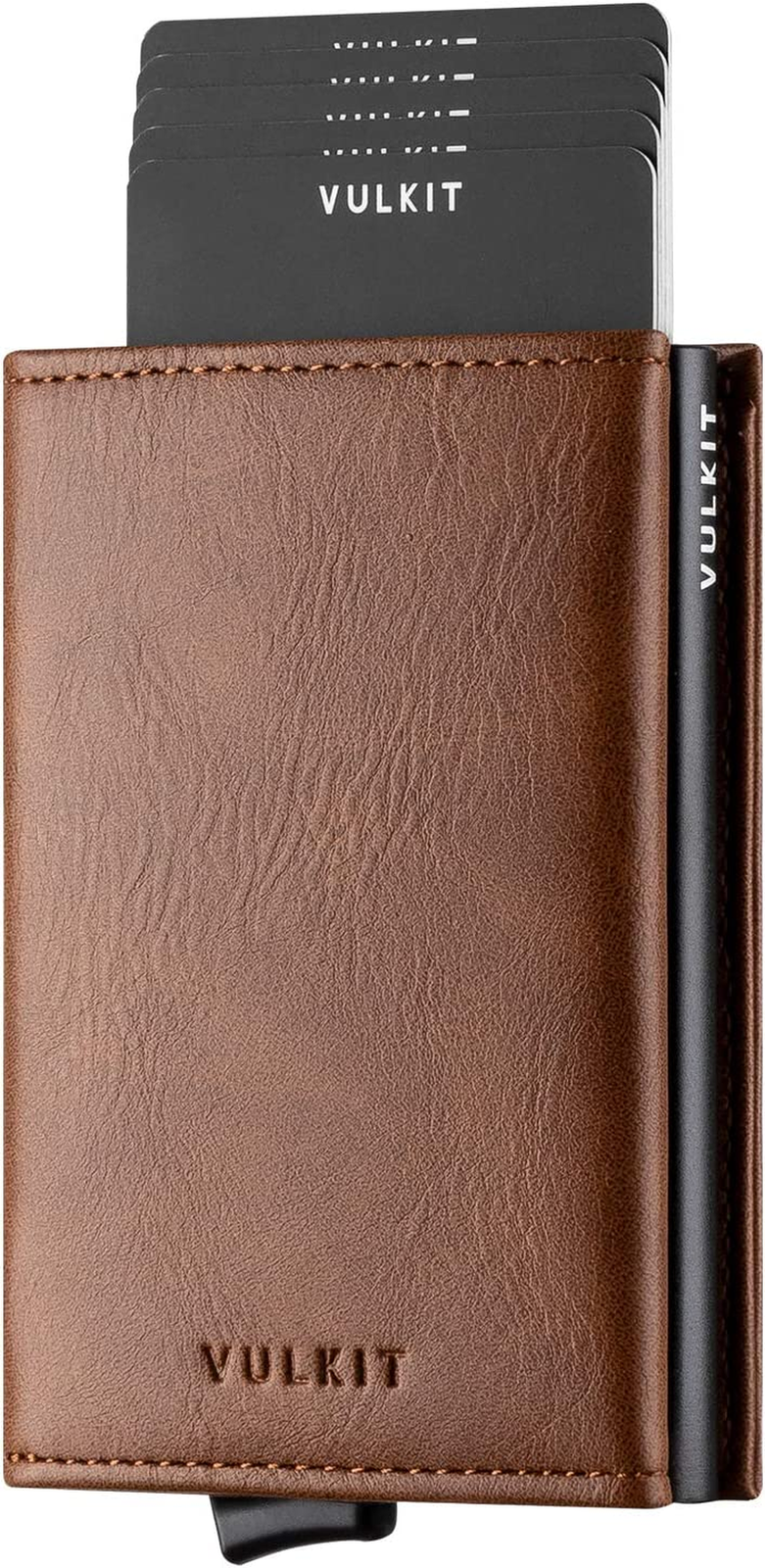 Credit Card Holder Leather Bifold Pop up Wallet with Banknote Compartment Brown