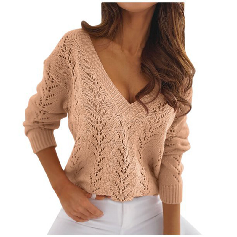 Sexy Women V Neck Knitted Sweater Jumper Pullover Tops Casual Long Sleeve  Top CA | eBay