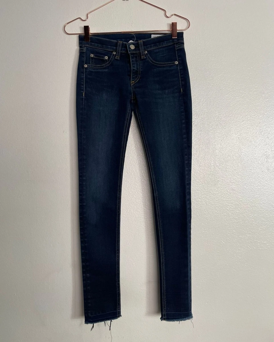 Rag and Bone Womens Low Rise Stretch Fringe Bottom Skinny Jeans Blue Sz 25
