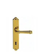 MANIGLIA PER PORTA CON PLACCA IN OTTONE LUCIDO VERNICIATO