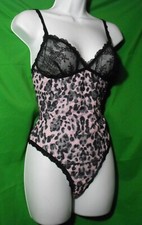 NEW HANKY PANKY 9G8506 PINK LEOPARD MADE IN USA LACE THONG BODYSUIT S