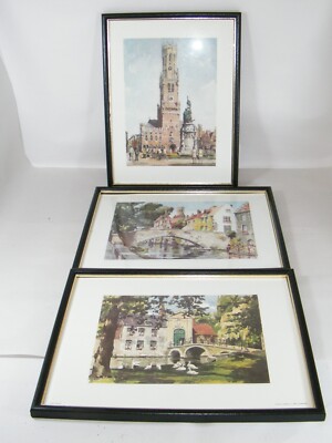 (3) J. VANDEVYVER FRAMED ART PRINTS BRUGGE GROTE MARKT MINNEWATER GRAVENWEZEL