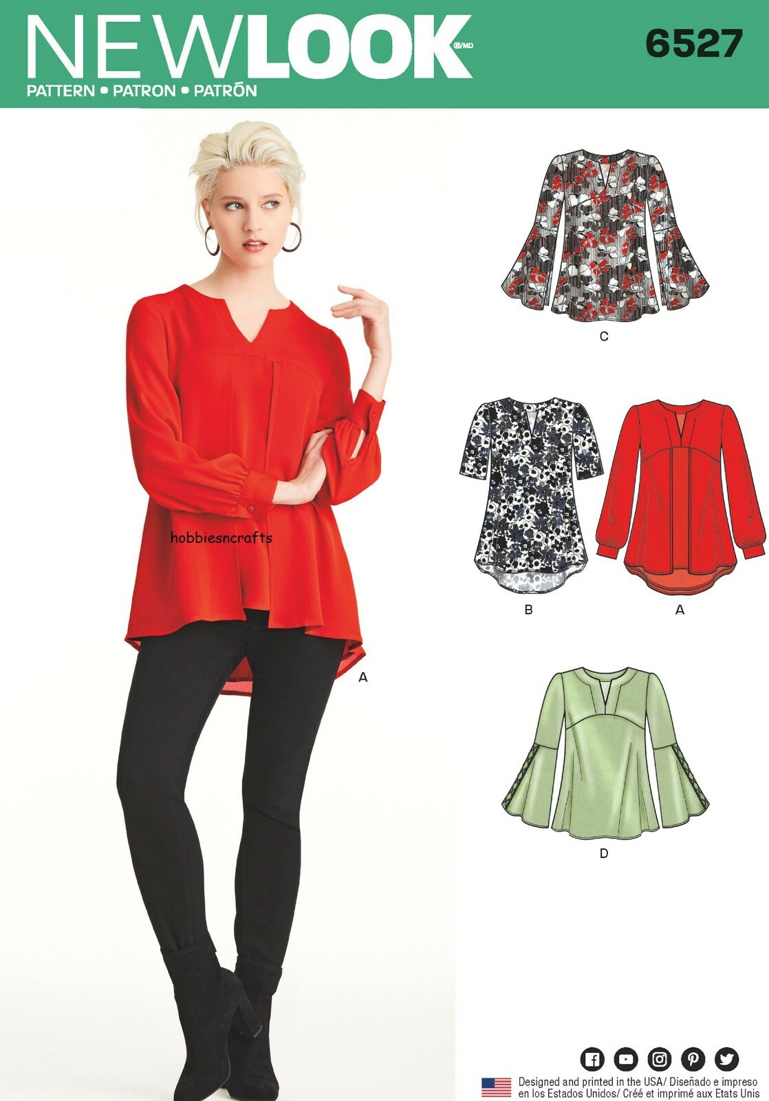 NEW LOOK 6527 MISSES' TUNICS in 2 Lengths  Sewing pattern Sizes 8 - 20