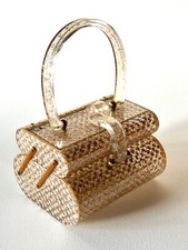 Vintage and Rare Wilardy Lucite Gold Lace Stardust Purse/Handbag