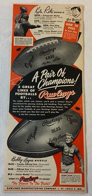 #ad 1952 Rawlings football ad KYLE ROTE NY Giants BOBBY LAYNE Detroit Lions $6.47