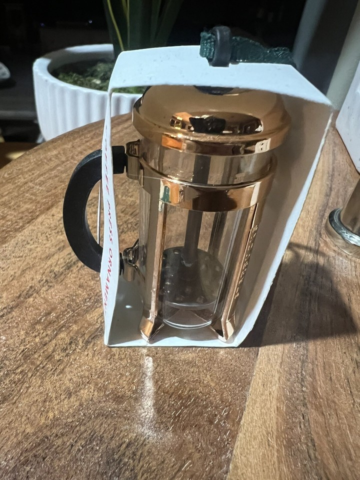 Christmas Starbucks Coffee French Press Ornament, Copper Tone 3.5 inch