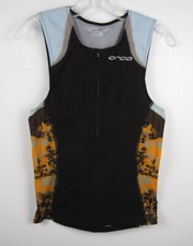 ORCA Size Medium Black  Orange Stretch Sleeveless Half Zip Cycling Top