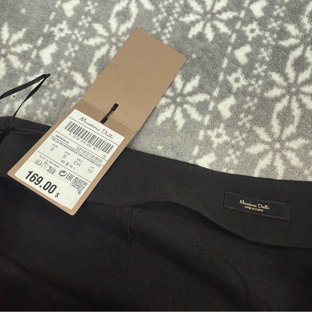 NWT Massimo Dutti Black Linen Blend Skirt With Embroidery Beads Size Small thumbnail 6