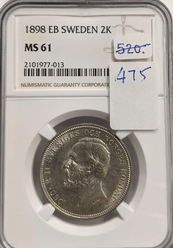 1898 Ed Sweden 2 Kroner | Silver | NGC MS61