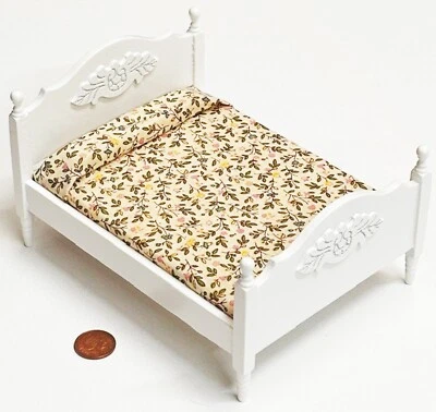 MARKENLOS Puppenhaus Doppelbett weiß lackiert Miniatur Maßstab 1:12 Schlafzimmer 53WH Tumdee