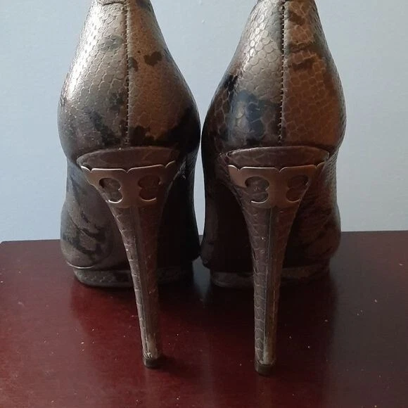 Tory Burch Jude 蛇皮皮革细高跟鞋厚底高跟鞋 7.5 码 — 第 3/4 张图片