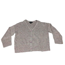 READ St John Pink Cotton Sparkle Cable Knit Cardigan Sweater Top Long Sleeve XL