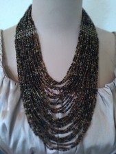 Women's Cascading Necklace Endless Layers Brown & Black Acrylic Beads Fall Color
