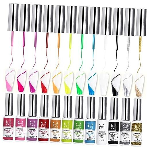 Nail Art Liner Gel Polish Set, 12 Colors Gel Polish Kit, Neon Pink