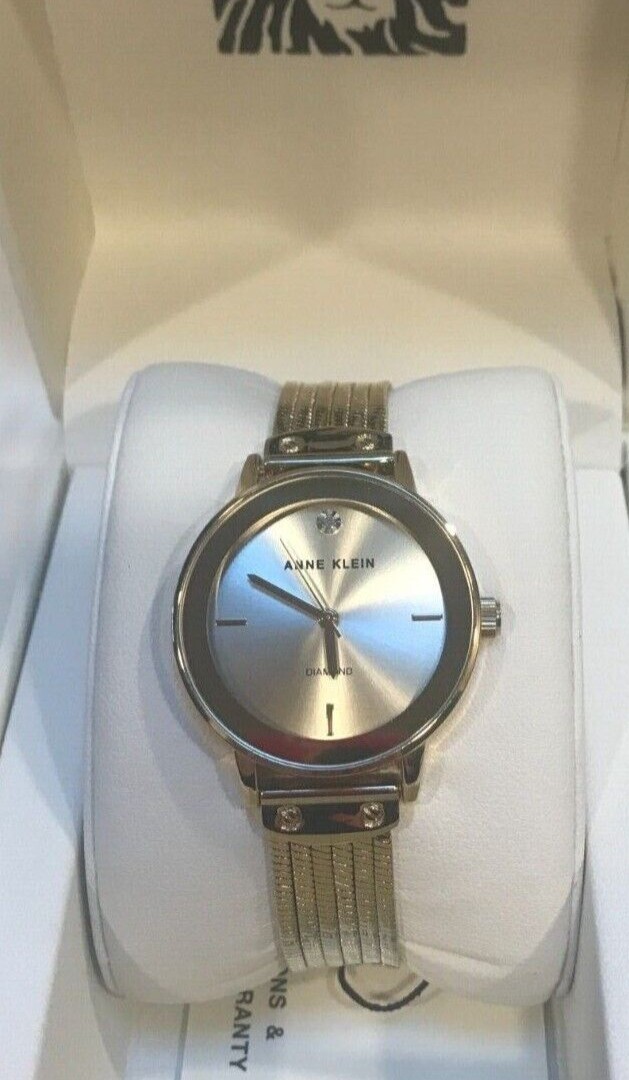 Working Vintage Anne Klein Diamond Accent Mesh Bracelet Watch Gold Tone Vintage Anne Klein Gold Tone Watch Bracelet: Double Chain  main image 2