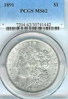 1891 Morgan Dollar : PCGS MS62 Blazing White