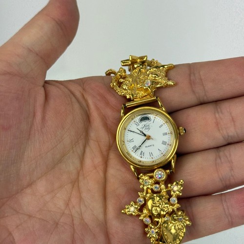 Vintage Kirk’s Folly Gold Tone Charm Watch Moon Phase Stars Fairy Celestial Cute - Picture 7 of 18