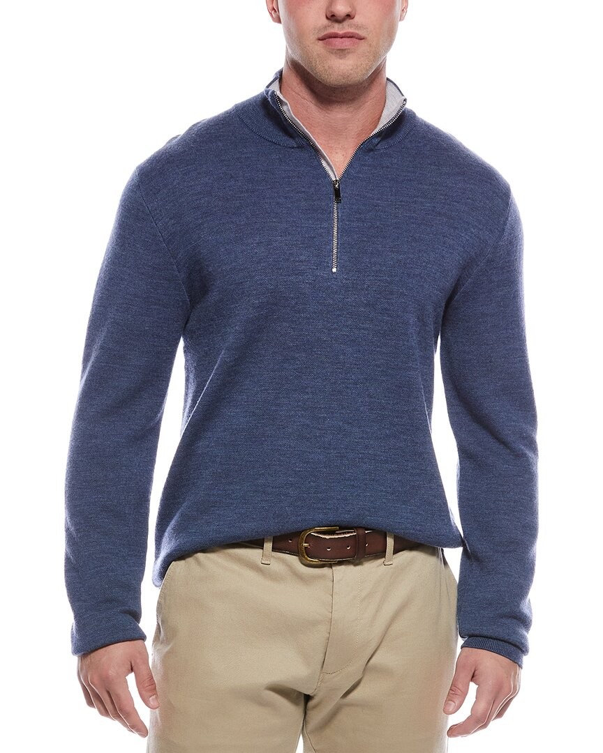 Magaschoni Merino Wool-Blend 1/4-Zip Mock Neck Sweater Men's Blue S