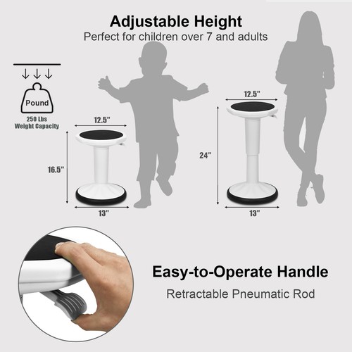Wobble Chair Height Adjustable Active Learning Stool Sitting Home Office White - Picture 2 of 12