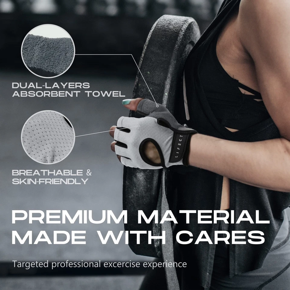 LIFECT Essential Breathable Workout Gloves Weight Lifting Gym Fingerless - Image 3 of 4