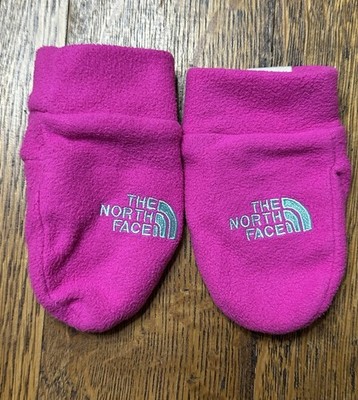The North Face Mittens Baby XS Hot Pink Nugget Fleece Winter Embroidered