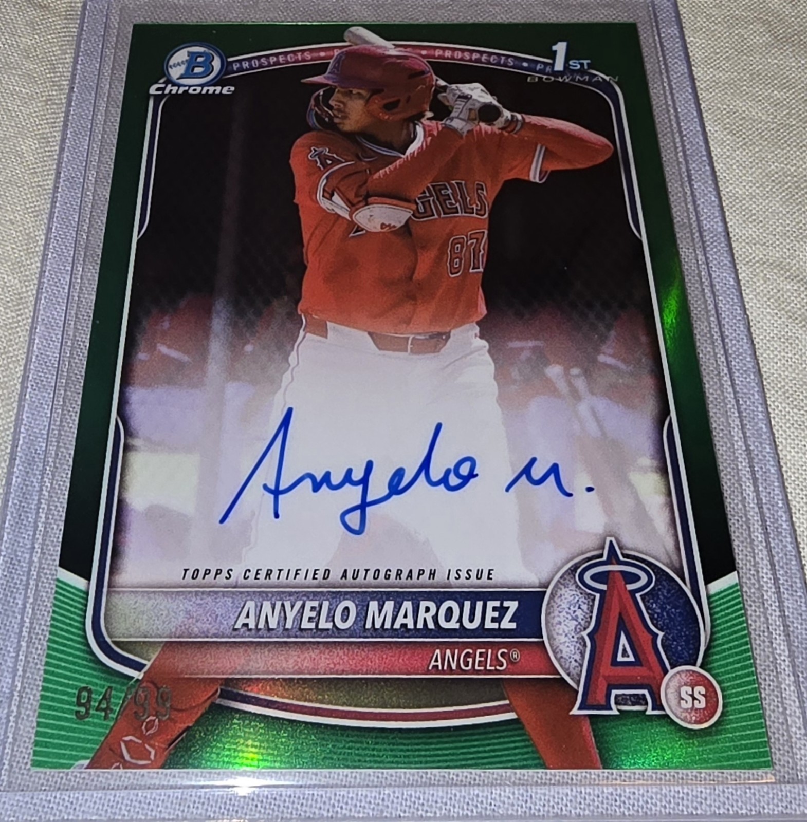 ANYELO MARQUEZ 2025 BOWMAN CHROME 1ST AUTOGRAPH GREEN AUTO /99