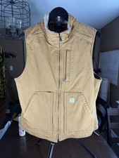 Carhartt Washed Duck Sherpa-Lined Mock Neck Vest Loose Fit Size Small