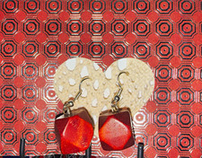 Brown Geometric Wood Dangle Earrings