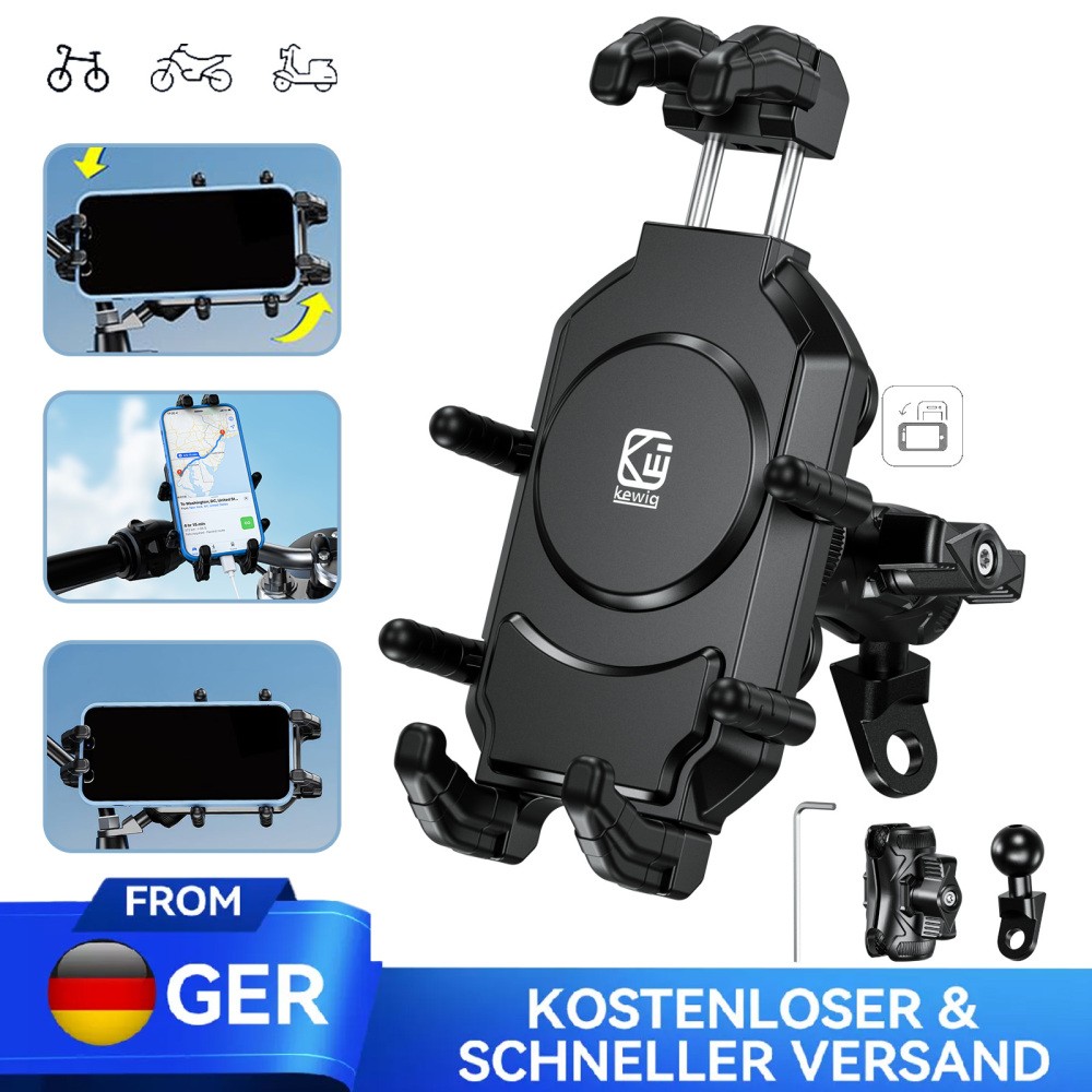 360° Fahrrad Motorrad Handy Halterung Smartphone Halter 4,7~7,2 Zoll Schwarz
