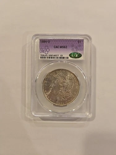 1884-O Morgan Silver Dollar CAC MS62 - New Orleans Mint Trader Bea Purple Label